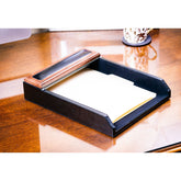 Walnut & Black Leather Letter Tray